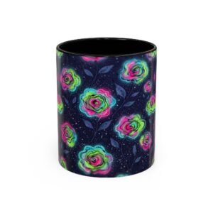 Neon Galaxy Rose Coffee Mug – Colorful Floral Accent Mug (11/15oz)