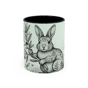 Floral Rabbit Accent Coffee Mug - Botanical Bunny 11oz/15oz