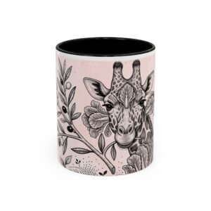 Giraffe Floral Coffee Mug - Pink Accent Ceramic Mug (11/15oz)