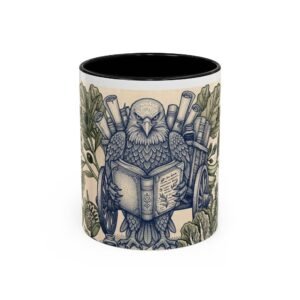 Owl Reading Coffee Mug — Vintage Botanical Illustration Accent Mug