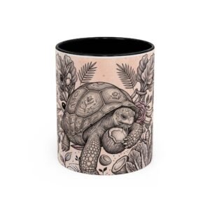 Turtle Floral Coffee Mug, Vintage Botanical Ceramic Cup, Sea Turtle Tea Mug, Nature Lover Gift, Cottagecore Mug, 11oz 15oz Accent Mug