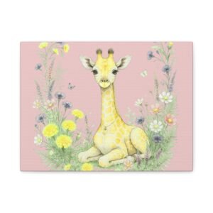 Baby Giraffe Floral Canvas Wall Art — Nursery Animal Print