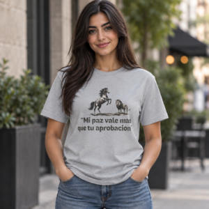T-Shirt — Vintage River Illustration with Spanish Quote “Mi paz vale más que tu aprobación”