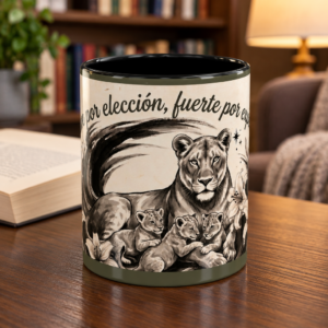 Lioness Family Accent Coffee Mug – "Fuerte por Experiencia, Suave por Elección" Inspirational Spanish Mom Mug