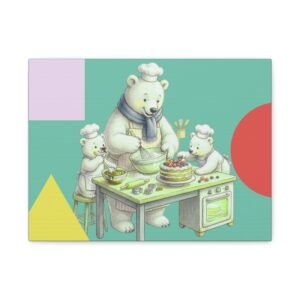 Polar Bear Family Baking Canvas Art — Cute Nursery Wall Decor