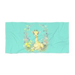 Giraffe Garden Beach Towel — Cute Baby Giraffe Floral Turquoise Towel