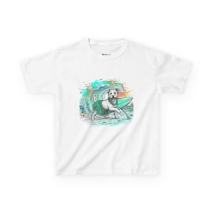 Kids Surfing Dog T‑Shirt — Cute Beach Pup Graphic Tee