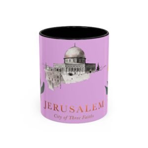 Jerusalem City of Three Faiths Accent Coffee Mug – Blue & Gold Heart Design (11/15oz)