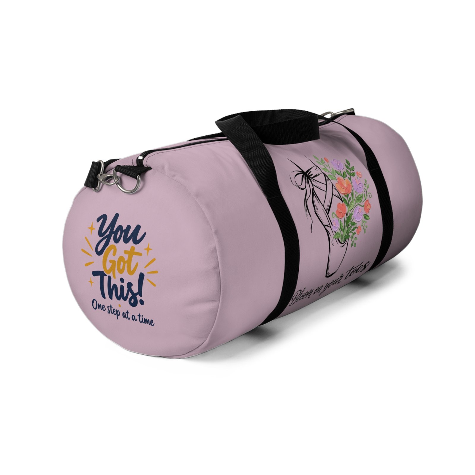 You’ve Got This Ballerina Duffel Bag, Blue Dance Bag with Flowers, One Step at a Time Gym Bag, Gift for Dancers - Imagen 7